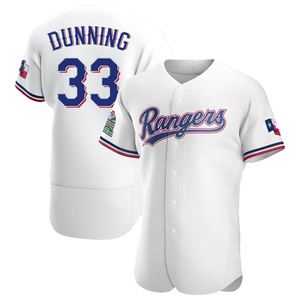 Dane Dunning Game-Used Rangers White Jersey - Worn Opening Day 2023 &  6/28/23 vs Tigers (8.2 IP, 10 Ks)